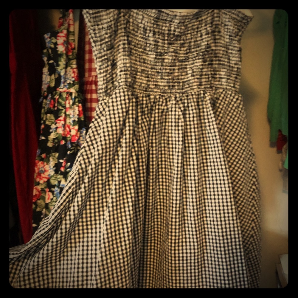 Gingham black and white dress.